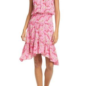 A.L.C. Cody Floral Silk Smocked Waist Dress. Pink/Red, Size 6, EUC